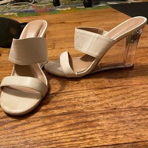 BCBG clear wedge transparent lucite walina wedge sandals